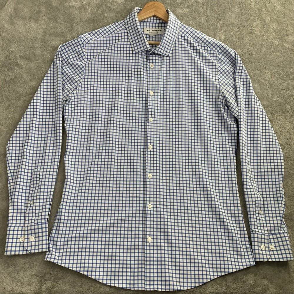 Mizzen + Main Shirt Mens Medium Trim Button Up Plaid Performance Menswear Office